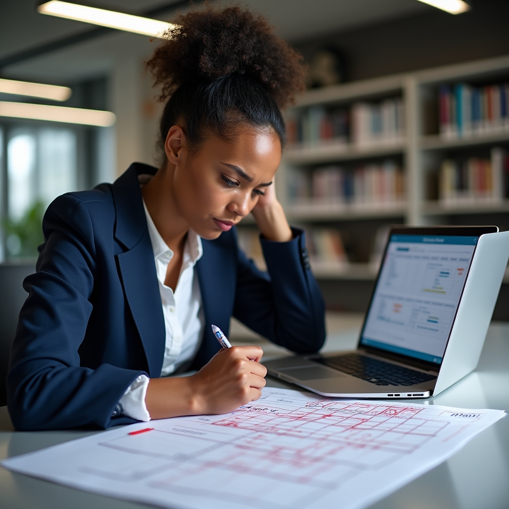 Person reviewing an abandoned editorial calendar spreadsheet with frustrated expression